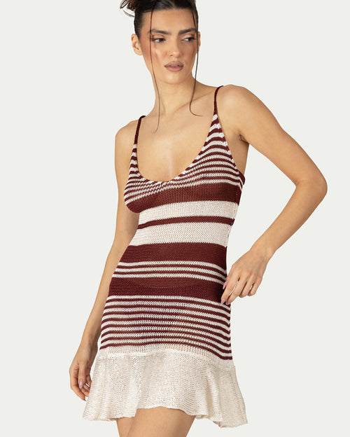 Lea Mini Dress Burgundy & White