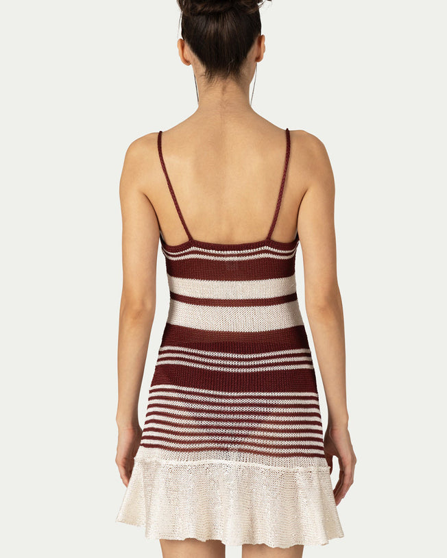 Lea Mini Dress Burgundy & White