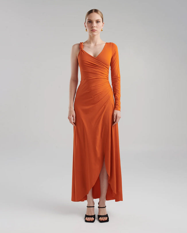 Liana Orange Ochre One Hand Sleeve Long Dress