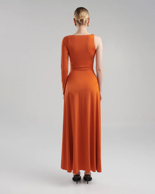 Liana Orange Ochre One Hand Sleeve Long Dress