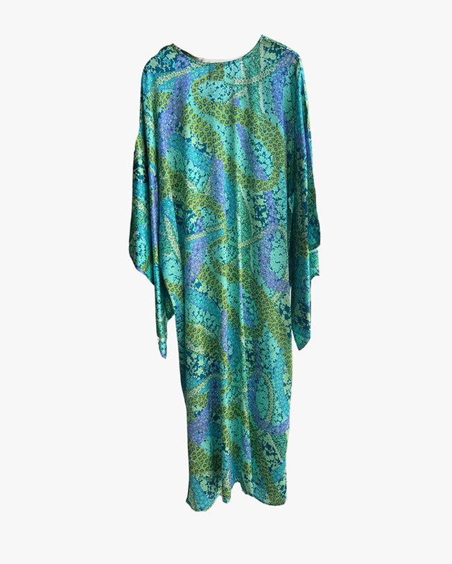 Light Blue Garden Silk Kaftan