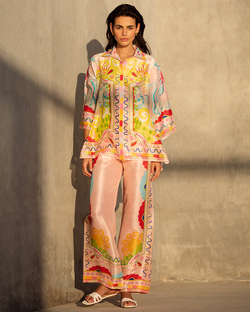 Lily Co-Ord Set with Swirls, Florals & Abstract Wave Motifs Print