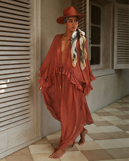 Linen Long Dress Storm Burgundy