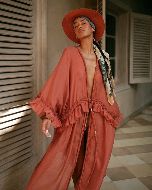 Linen Long Dress Storm Burgundy