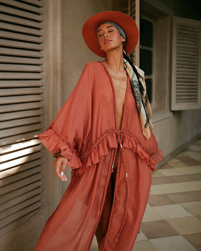 Linen Long Dress Storm Burgundy
