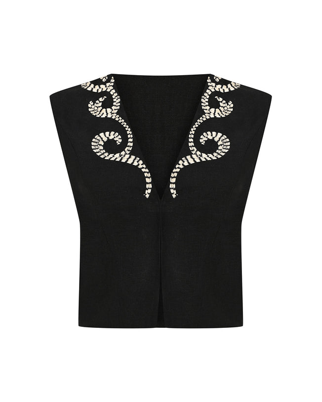 Lola Vest and Shorts Linen Black Set