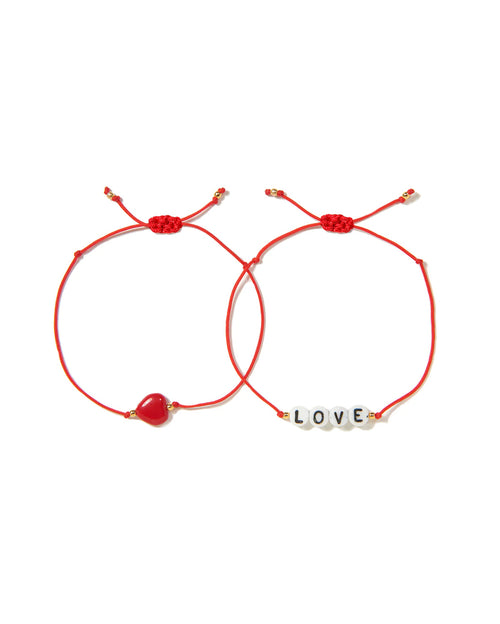 Love Heart Bracelet Set of Two - Red