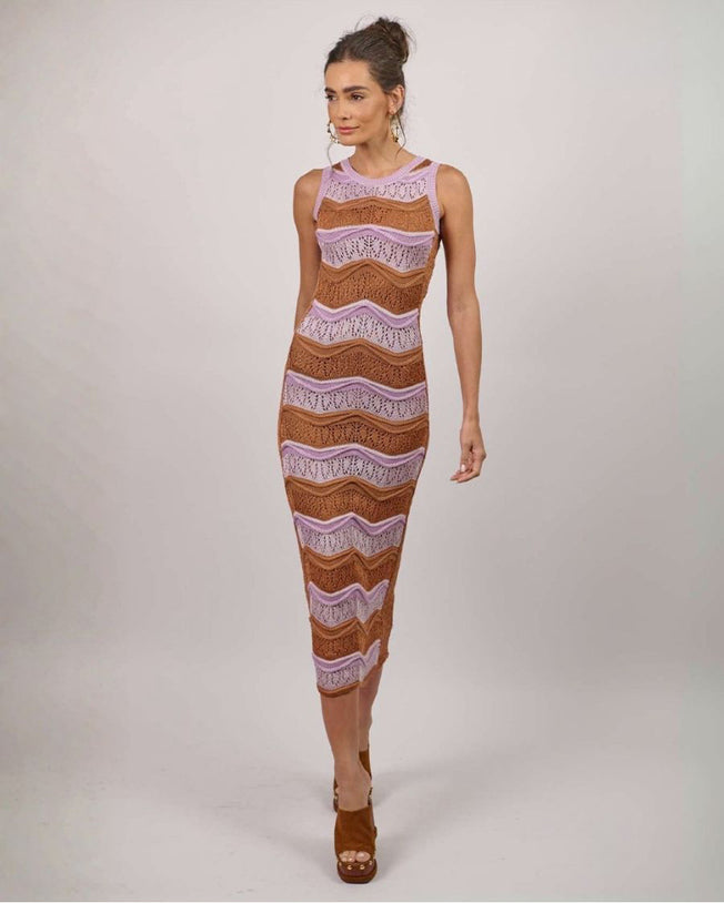 Lucy Midi Dress Striped - Lilac