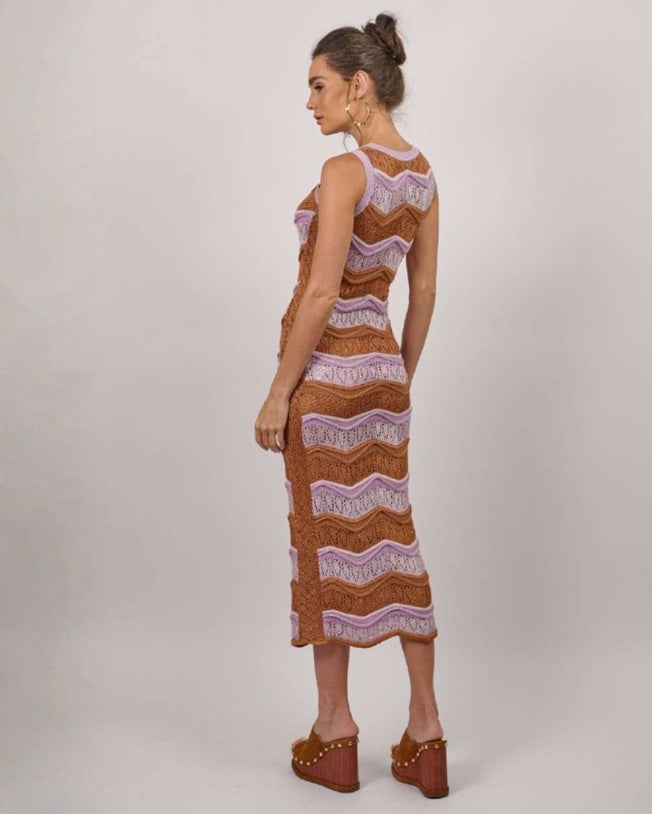 Lucy Midi Dress Striped - Lilac
