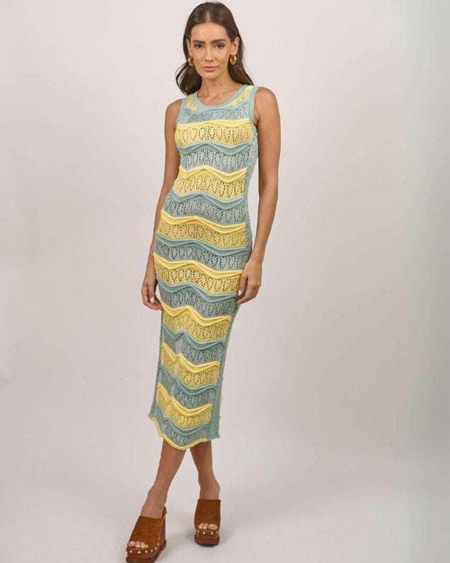 Lucy Midi Dress Striped - Yellow