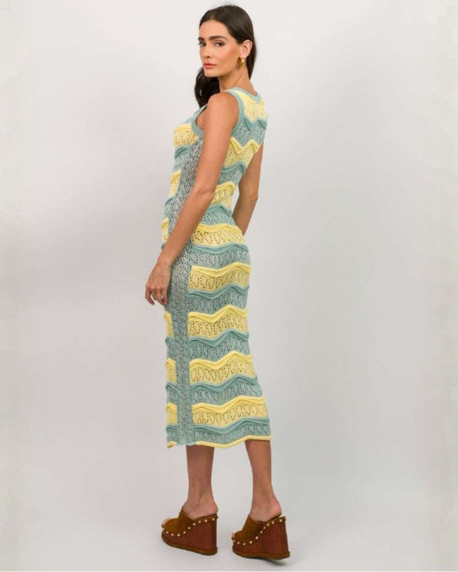 Lucy Midi Dress Striped - Yellow