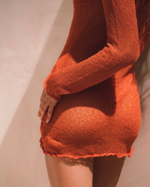 Manis See Through Cover UP Mini Dress - Orange