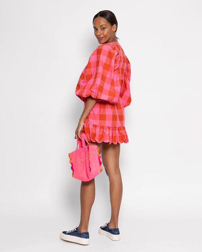 Marine Big Gingham Red and Pink Short Dress
