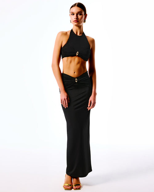 Alohi Halterneck Crop Top & Maxi Skirt Set - Black