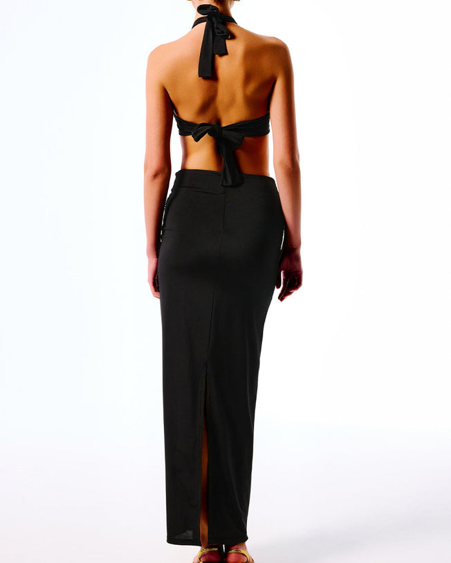 Alohi Halterneck Crop Top & Maxi Skirt Set - Black