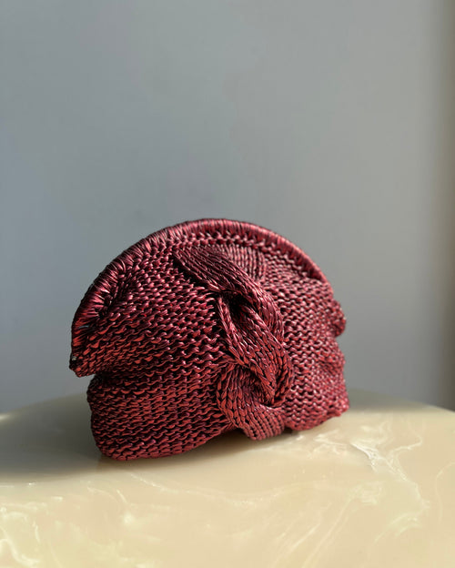Metallic Cherry Red Crochet Clutch Bag with Knot