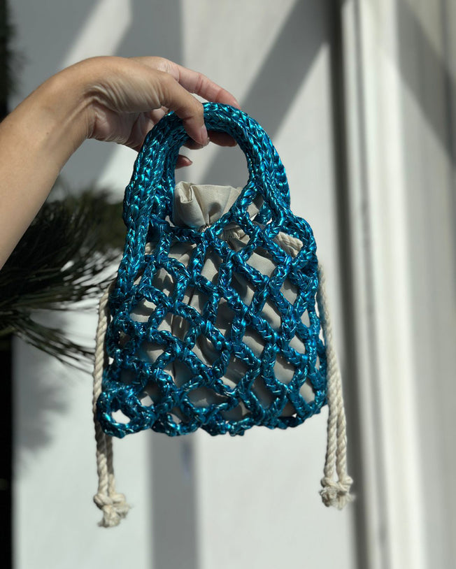 Metallic Blue Net Bag