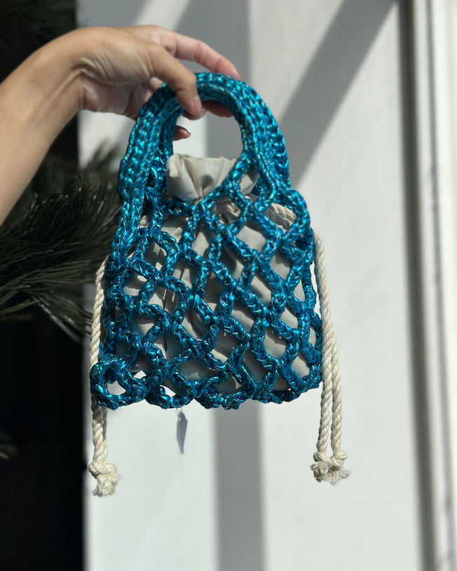 Metallic Blue Net Bag