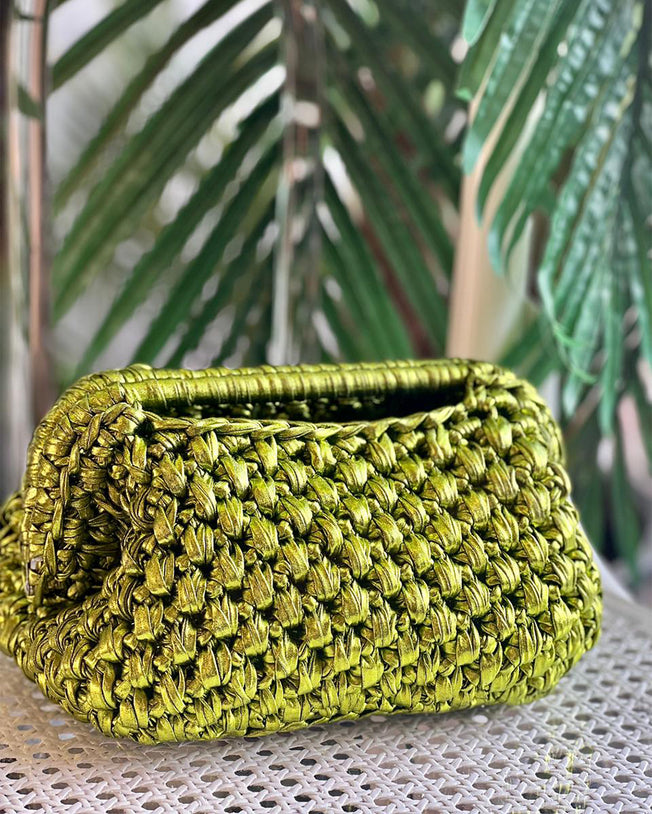 Metallic Handmade Braid Bag Lime Green