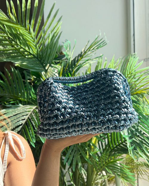 Metallic Handmade Braid Bag BlueGray