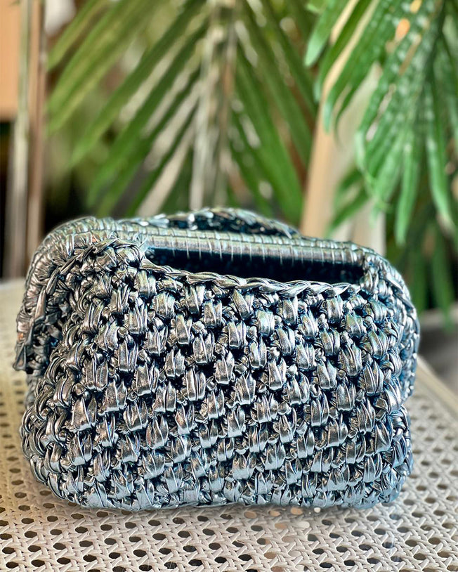 Metallic Handmade Braid Bag BlueGray