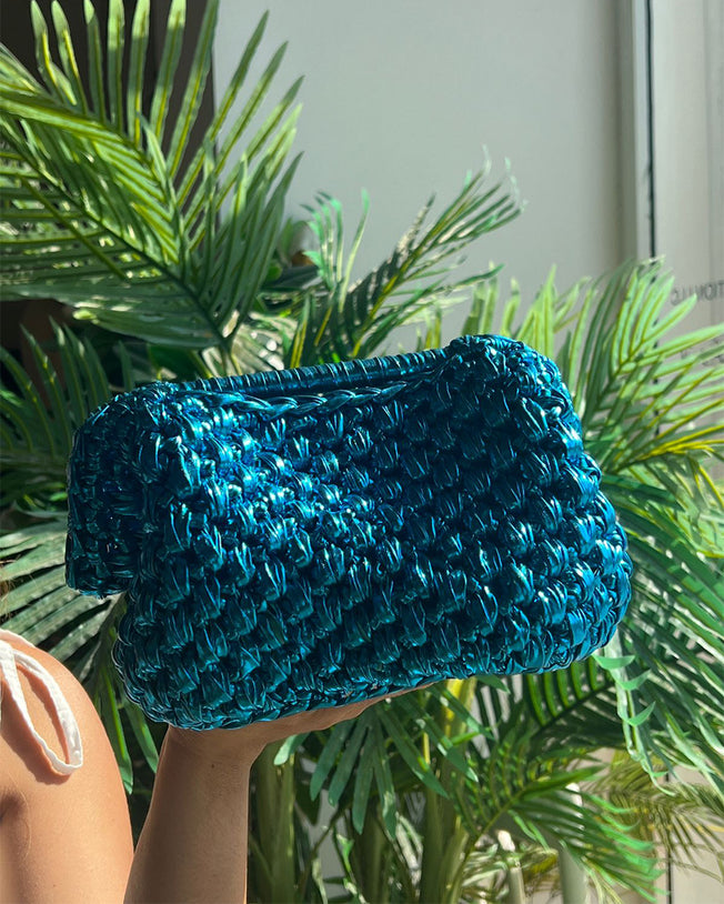Metallic Handmade Braid Bag Classic Blue