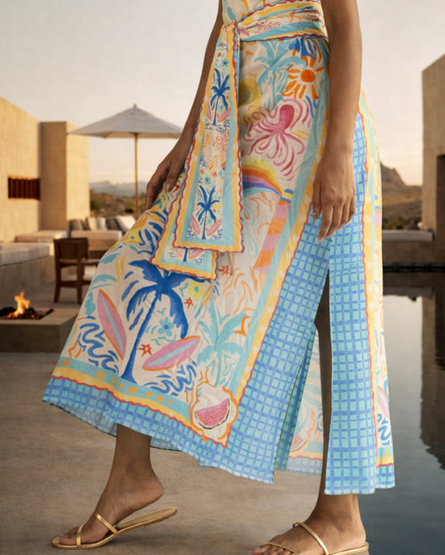 Mimi Sleeveless V-neck Tropical Printed Dress