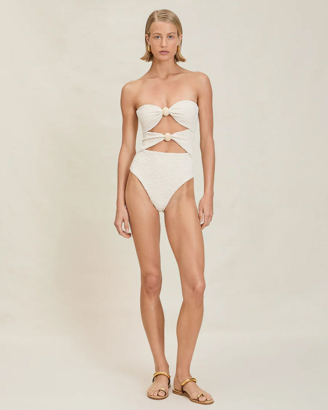 Misha Custom-made Bead One-Piece Swimwear - Natural