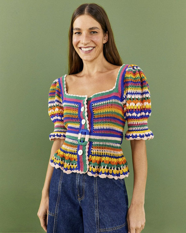Multi stitches crochet long sleeve blouse