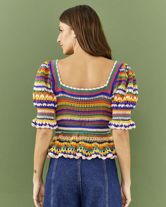 Multi stitches crochet long sleeve blouse