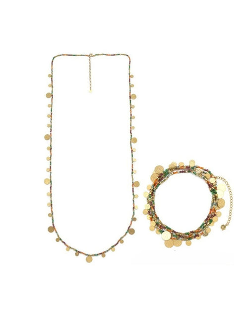 Multi-Stone Sequin Tassel Necklace