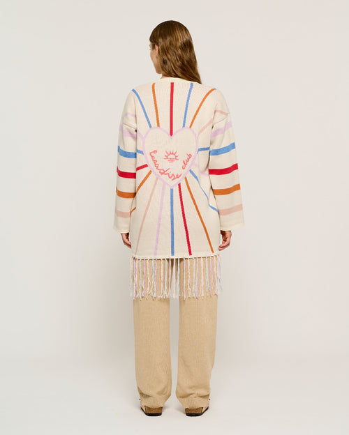 Multicolor Heart Cotton Knit Cardigan with Horn Buttons