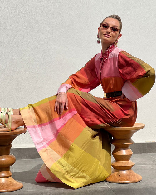 Multicolor Jalabiya with Pastel Ombre Blocks Print