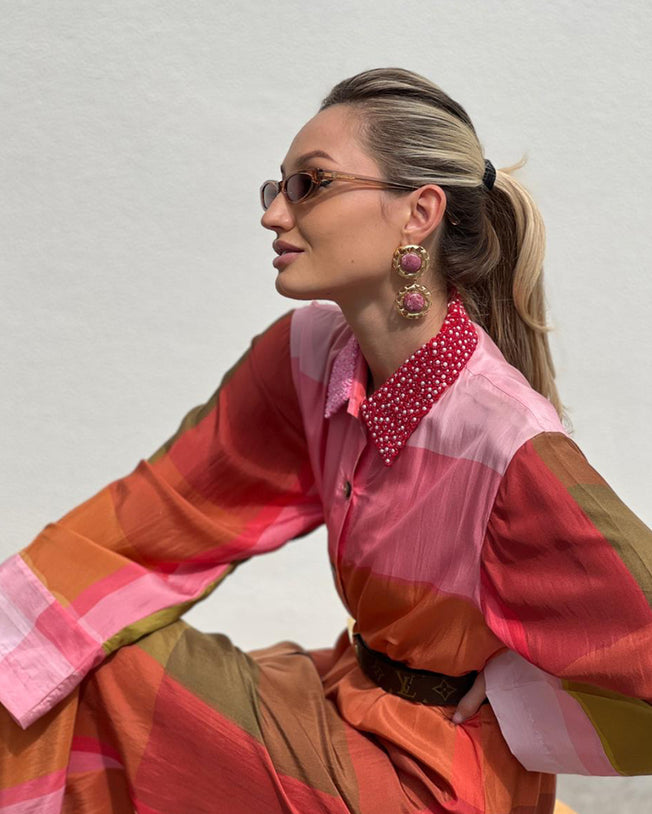 Multicolor Jalabiya with Pastel Ombre Blocks Print