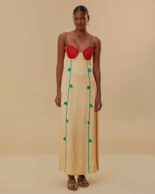 Multicolor Rose Detailed Sleeveless Maxi Dress
