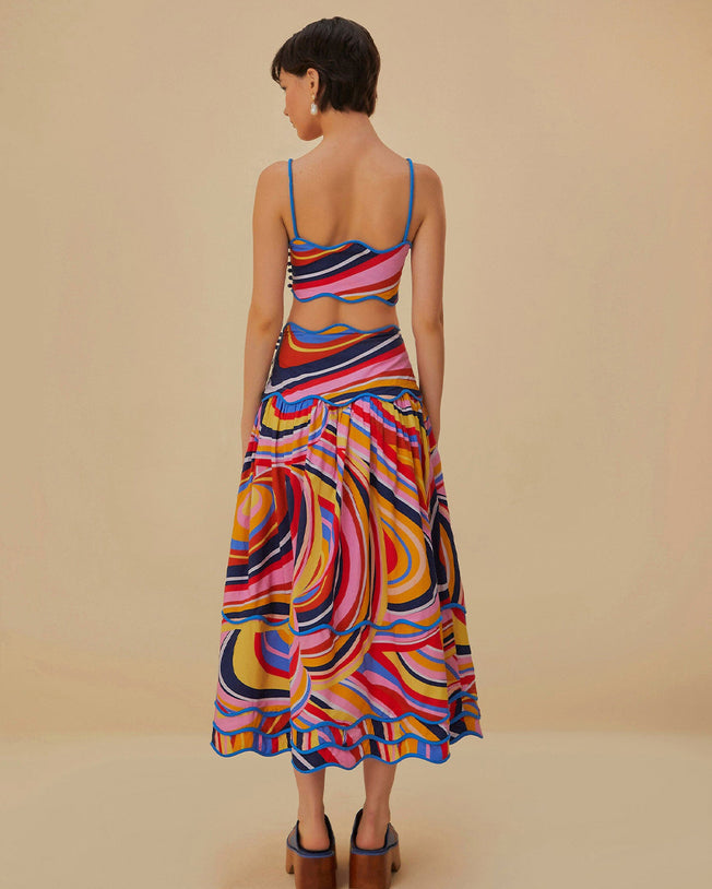 Multicolor Waves Crop Top and Midi Skirt Set