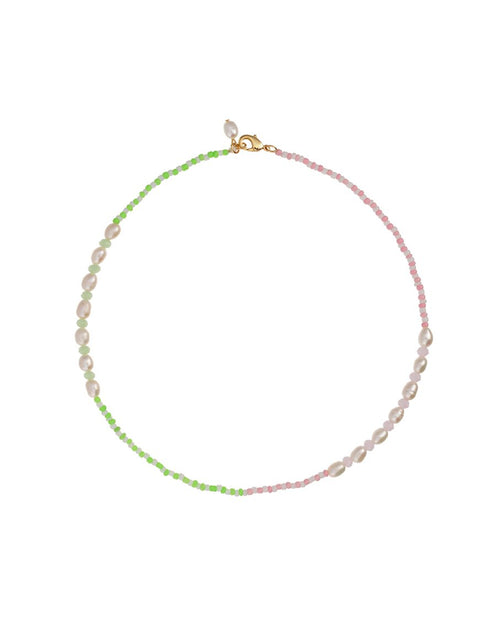 Tulum beaded pearl necklace - neon green