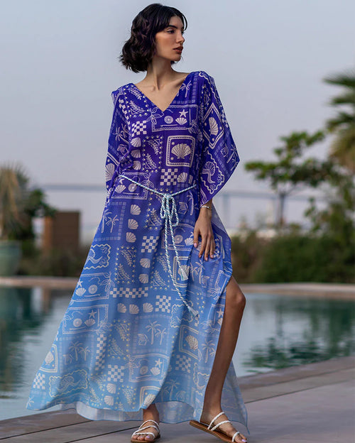 Niya Kaftan Dress with Rope Belt- Purple Ombre