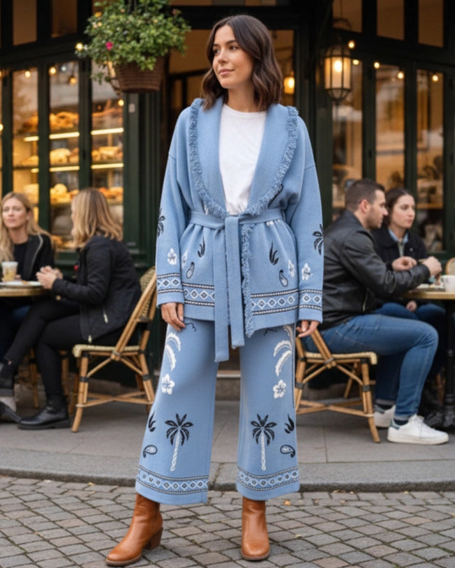 Nui Cardigan and Knit Trousers Set - Blue