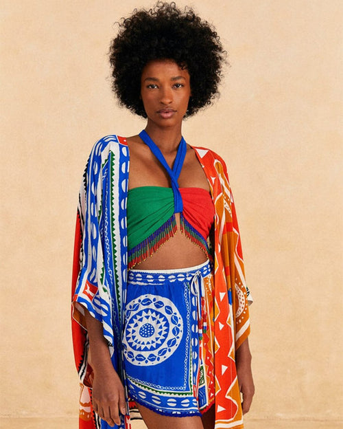 Pitta colors off-white kimono with shorts