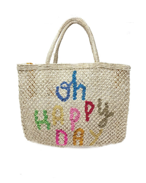 Oh happy day - natural and multi small tote bags