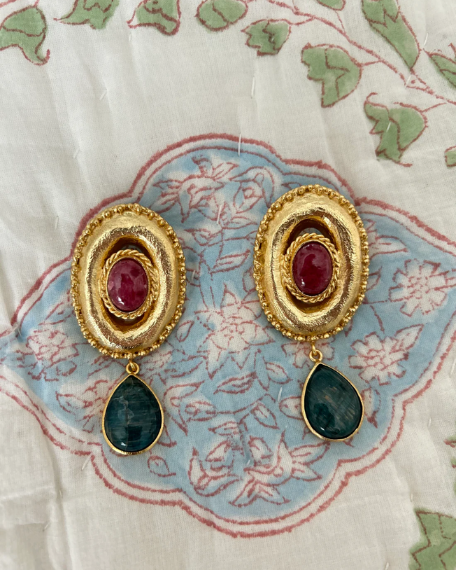Oink & Blue Stone 2 Tier Kiran Earrings
