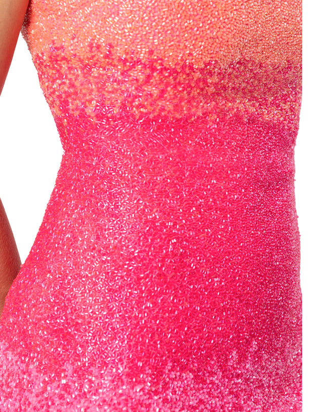 Ombre Hand-Beaded Embellished Short Dress - Orange Pink