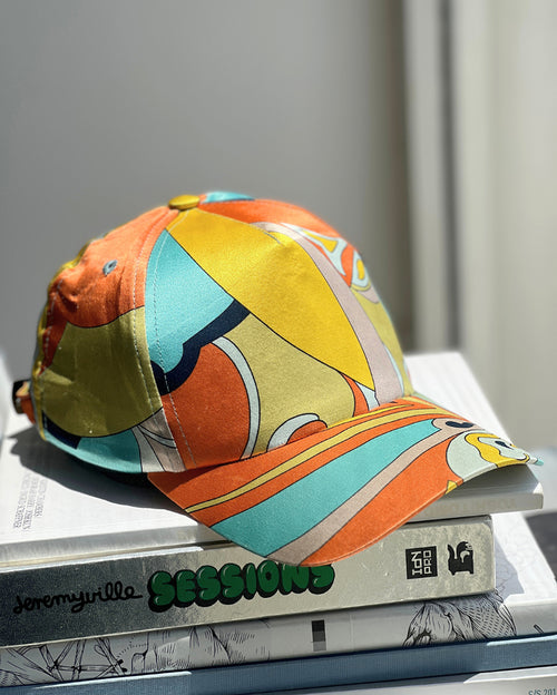 Orange Yellow Geometric Pattern Silk Cap