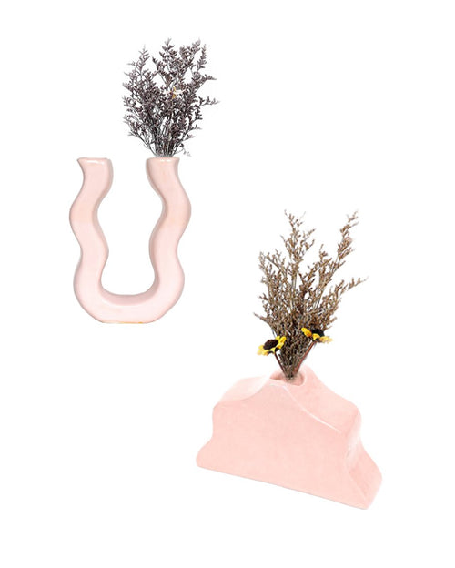 Pink solid color duo vase with mini pink cloud vase sets