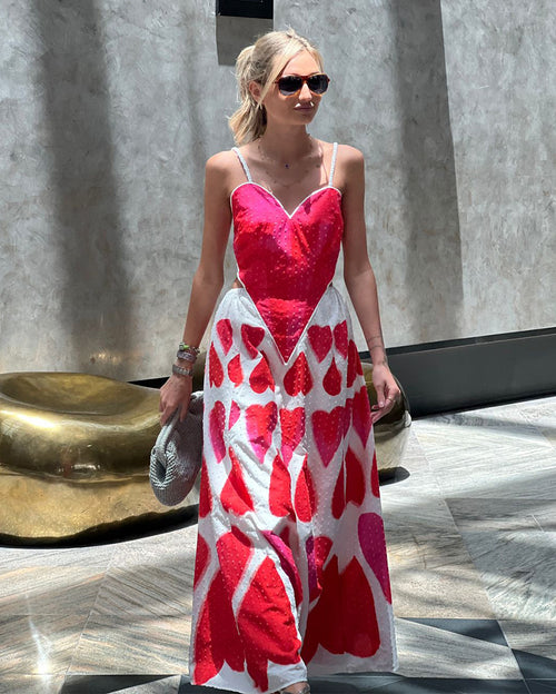 Painted Hearts Off-White Straps Maxi Dress