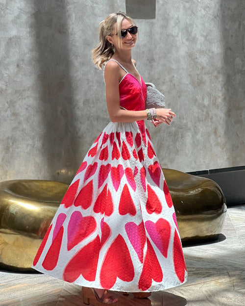 Painted Hearts Off-White Straps Maxi Dress