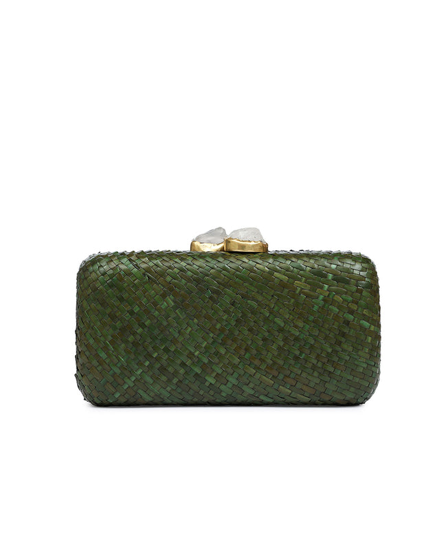 Palma Olive Clutch with Quartz Stone
