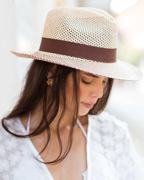 Handcrafted Toquilla Panama Fine Classic Natural Straw Hat - Brown Ribbon