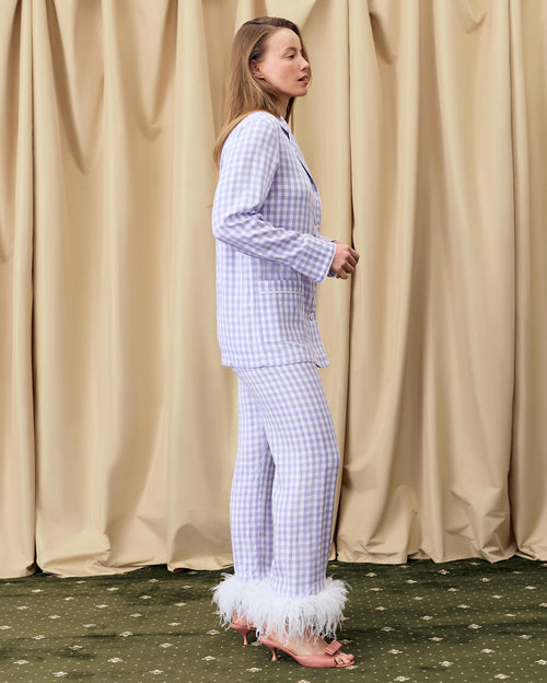 Party Pajama Set with Detachable Feathers in Lavender Vichy